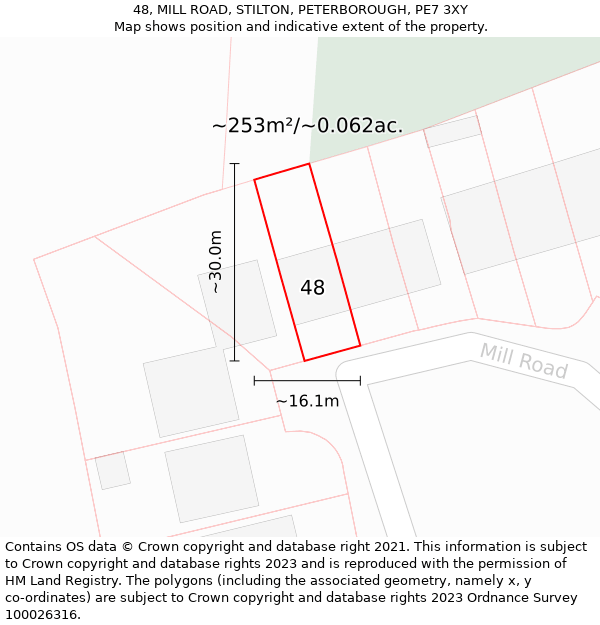 48, MILL ROAD, STILTON, PETERBOROUGH, PE7 3XY: Plot and title map