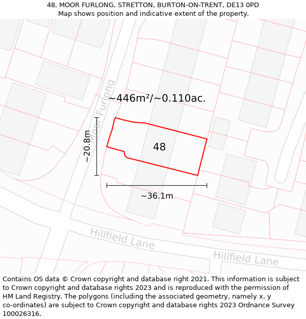 48, MOOR FURLONG, STRETTON, BURTON-ON-TRENT, DE13 0PD: Plot and title map