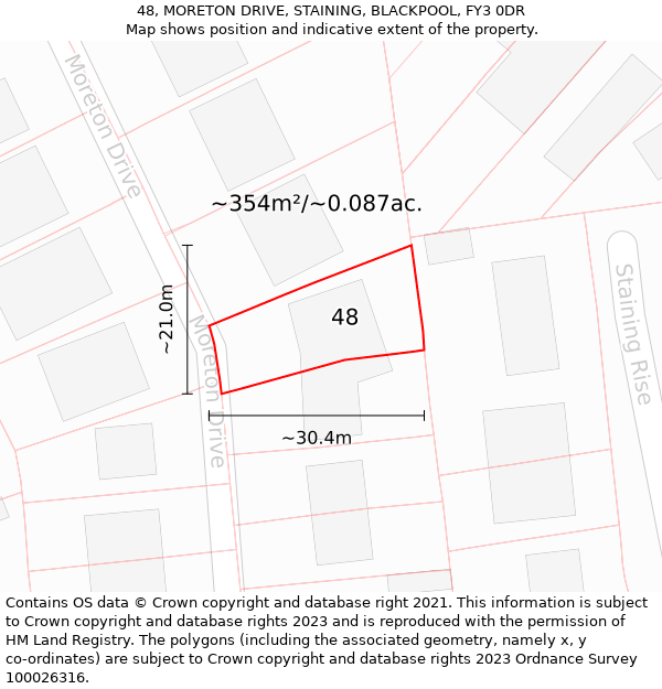 48, MORETON DRIVE, STAINING, BLACKPOOL, FY3 0DR: Plot and title map