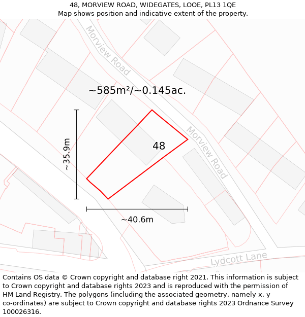 48, MORVIEW ROAD, WIDEGATES, LOOE, PL13 1QE: Plot and title map