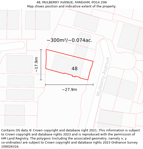 48, MULBERRY AVENUE, FAREHAM, PO14 2SN: Plot and title map