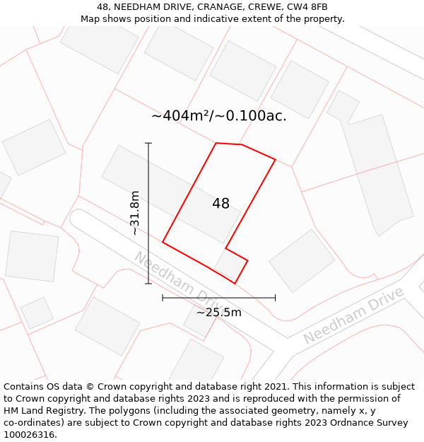 48, NEEDHAM DRIVE, CRANAGE, CREWE, CW4 8FB: Plot and title map