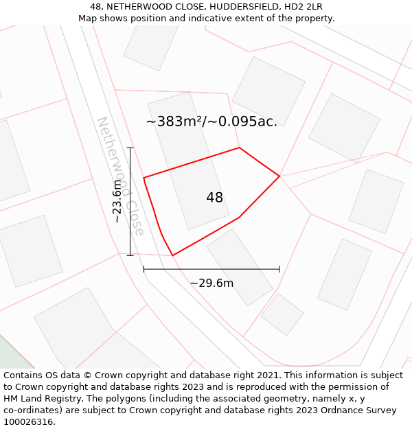 48, NETHERWOOD CLOSE, HUDDERSFIELD, HD2 2LR: Plot and title map