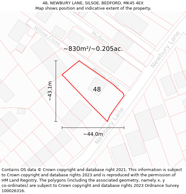 48, NEWBURY LANE, SILSOE, BEDFORD, MK45 4EX: Plot and title map