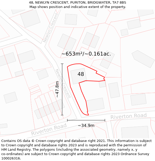 48, NEWLYN CRESCENT, PURITON, BRIDGWATER, TA7 8BS: Plot and title map