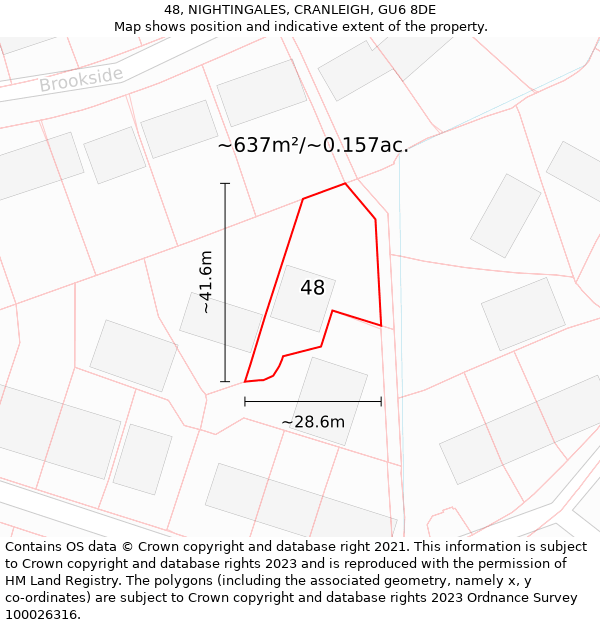 48, NIGHTINGALES, CRANLEIGH, GU6 8DE: Plot and title map