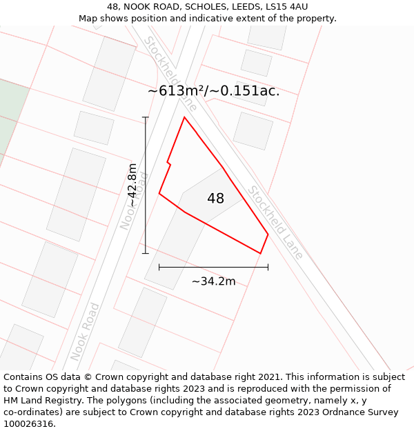 48, NOOK ROAD, SCHOLES, LEEDS, LS15 4AU: Plot and title map