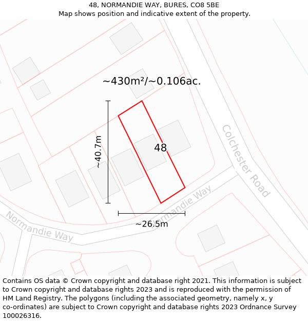 48, NORMANDIE WAY, BURES, CO8 5BE: Plot and title map