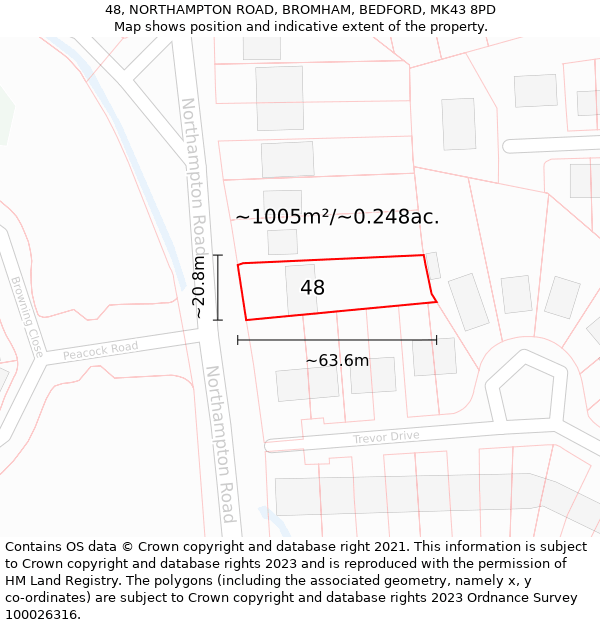 48, NORTHAMPTON ROAD, BROMHAM, BEDFORD, MK43 8PD: Plot and title map