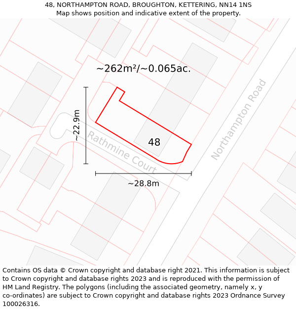 48, NORTHAMPTON ROAD, BROUGHTON, KETTERING, NN14 1NS: Plot and title map