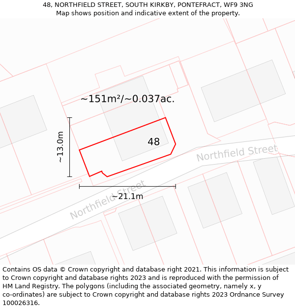 48, NORTHFIELD STREET, SOUTH KIRKBY, PONTEFRACT, WF9 3NG: Plot and title map