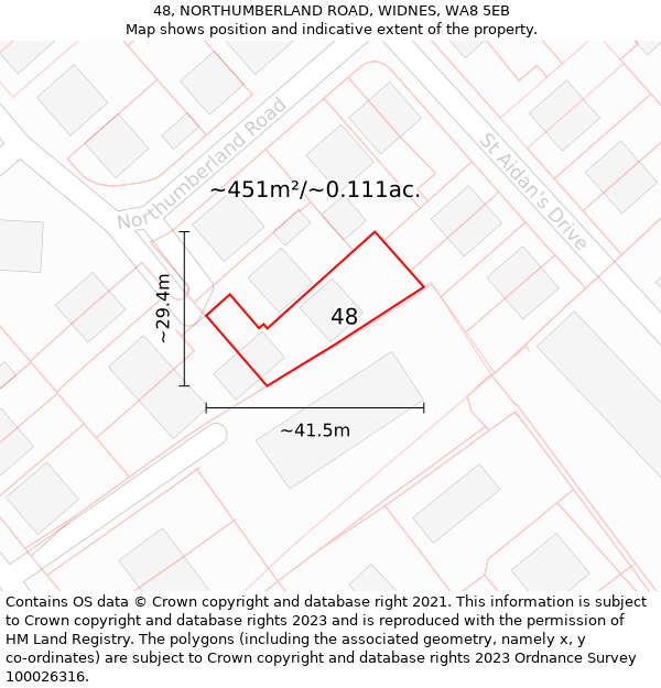 48, NORTHUMBERLAND ROAD, WIDNES, WA8 5EB: Plot and title map