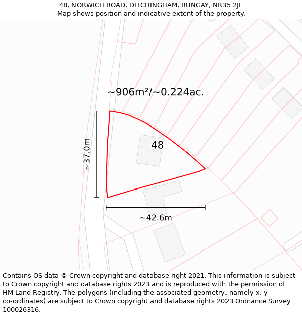 48, NORWICH ROAD, DITCHINGHAM, BUNGAY, NR35 2JL: Plot and title map