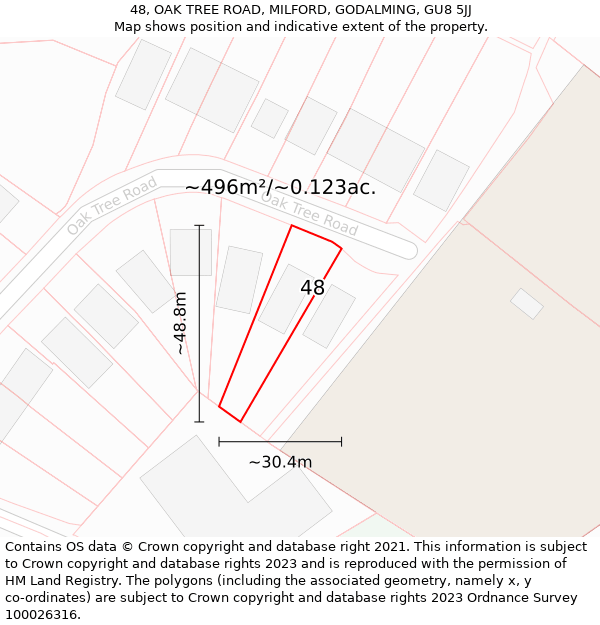 48, OAK TREE ROAD, MILFORD, GODALMING, GU8 5JJ: Plot and title map