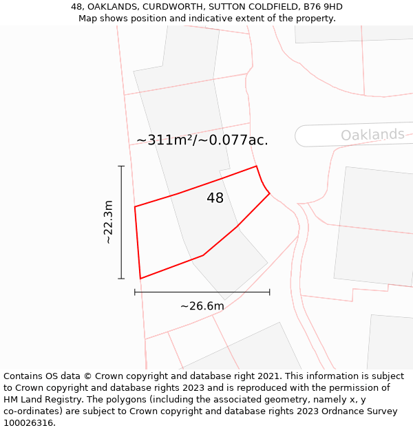 48, OAKLANDS, CURDWORTH, SUTTON COLDFIELD, B76 9HD: Plot and title map