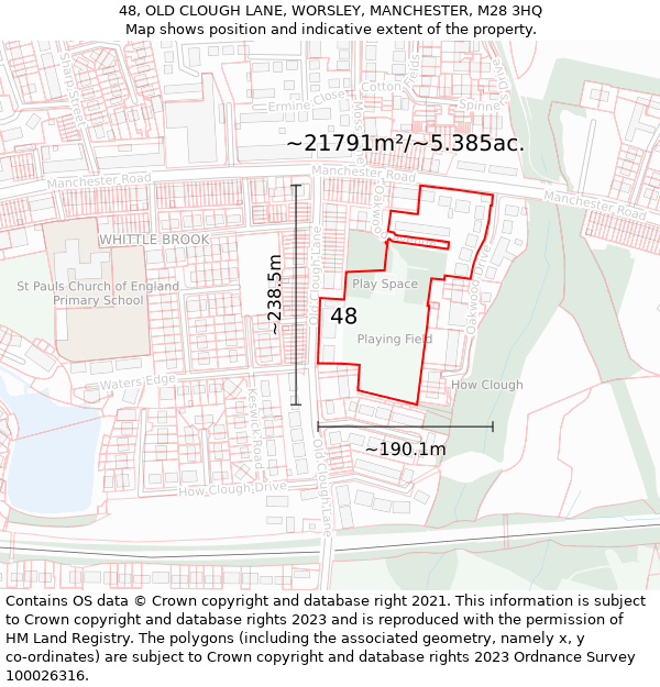 48, OLD CLOUGH LANE, WORSLEY, MANCHESTER, M28 3HQ: Plot and title map