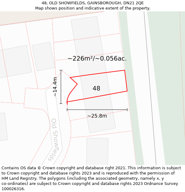 48, OLD SHOWFIELDS, GAINSBOROUGH, DN21 2QE: Plot and title map