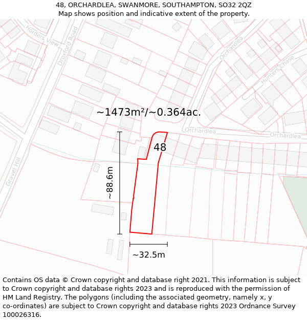 48, ORCHARDLEA, SWANMORE, SOUTHAMPTON, SO32 2QZ: Plot and title map