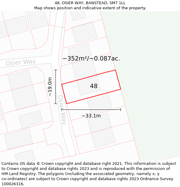 48, OSIER WAY, BANSTEAD, SM7 1LL: Plot and title map