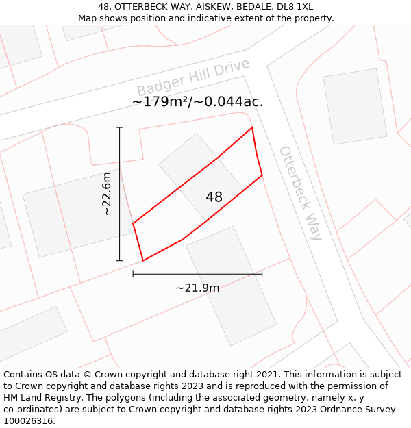 48, OTTERBECK WAY, AISKEW, BEDALE, DL8 1XL: Plot and title map