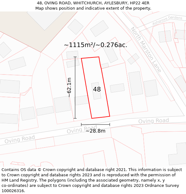 48, OVING ROAD, WHITCHURCH, AYLESBURY, HP22 4ER: Plot and title map