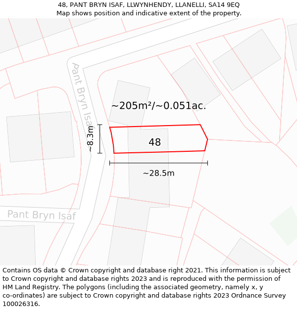 48, PANT BRYN ISAF, LLWYNHENDY, LLANELLI, SA14 9EQ: Plot and title map