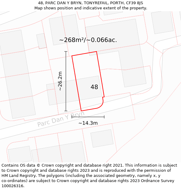 48, PARC DAN Y BRYN, TONYREFAIL, PORTH, CF39 8JS: Plot and title map