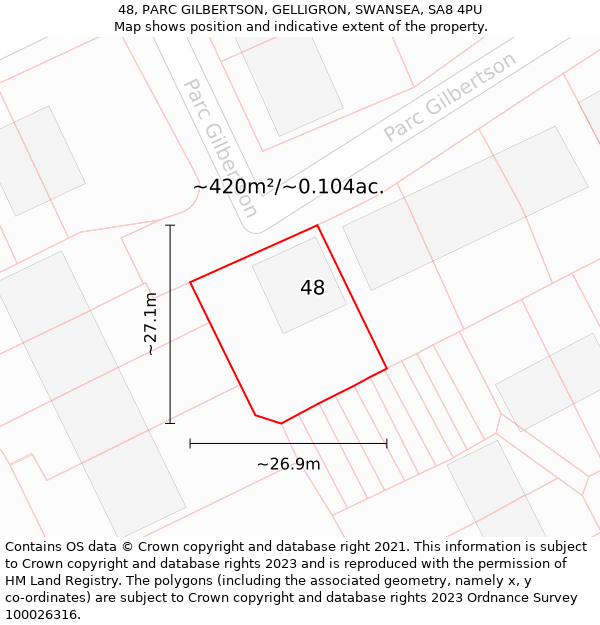 48, PARC GILBERTSON, GELLIGRON, SWANSEA, SA8 4PU: Plot and title map