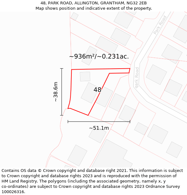 48, PARK ROAD, ALLINGTON, GRANTHAM, NG32 2EB: Plot and title map