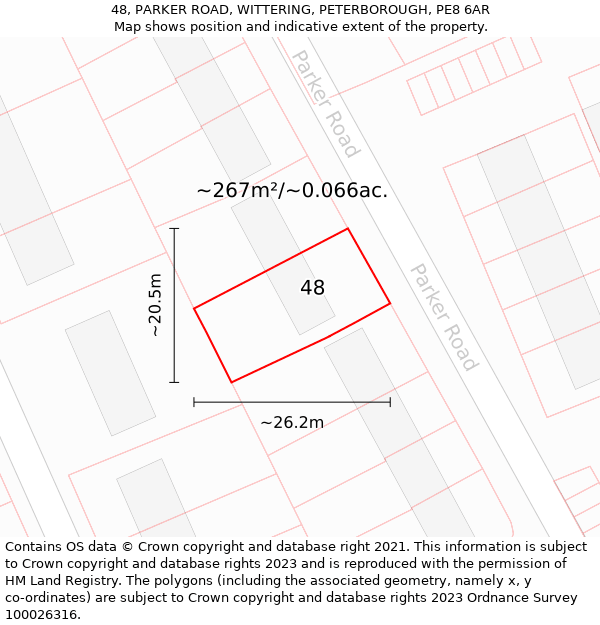 48, PARKER ROAD, WITTERING, PETERBOROUGH, PE8 6AR: Plot and title map