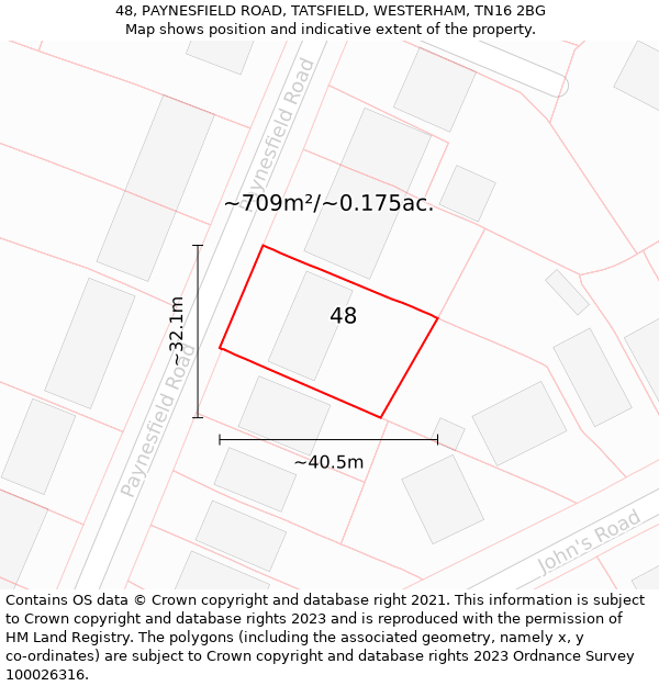 48, PAYNESFIELD ROAD, TATSFIELD, WESTERHAM, TN16 2BG: Plot and title map