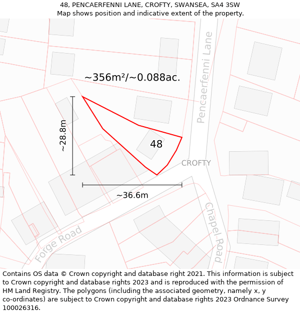 48, PENCAERFENNI LANE, CROFTY, SWANSEA, SA4 3SW: Plot and title map