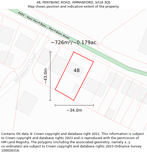 48, PENYBANC ROAD, AMMANFORD, SA18 3QS: Plot and title map