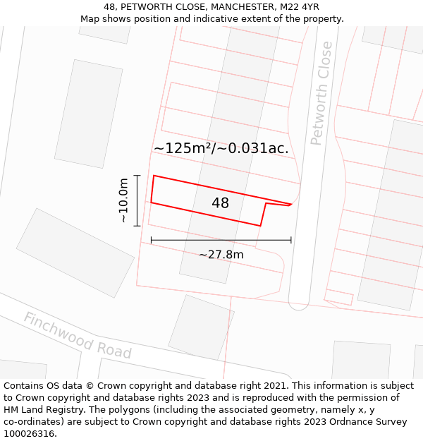 48, PETWORTH CLOSE, MANCHESTER, M22 4YR: Plot and title map