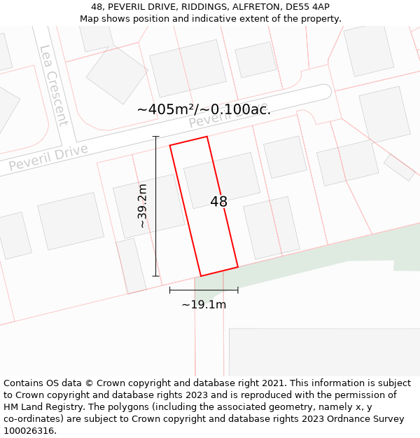 48, PEVERIL DRIVE, RIDDINGS, ALFRETON, DE55 4AP: Plot and title map