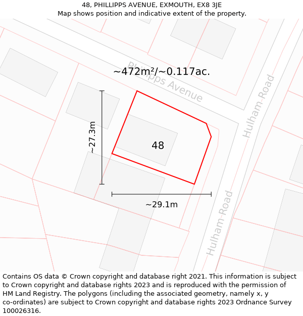 48, PHILLIPPS AVENUE, EXMOUTH, EX8 3JE: Plot and title map