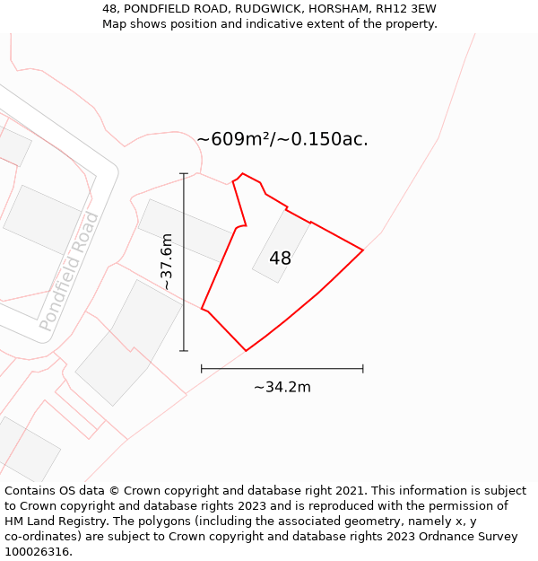 48, PONDFIELD ROAD, RUDGWICK, HORSHAM, RH12 3EW: Plot and title map