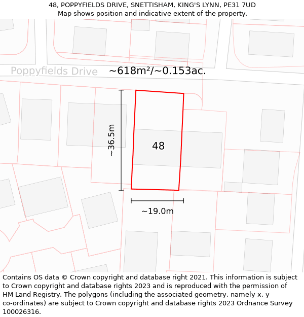 48, POPPYFIELDS DRIVE, SNETTISHAM, KING'S LYNN, PE31 7UD: Plot and title map