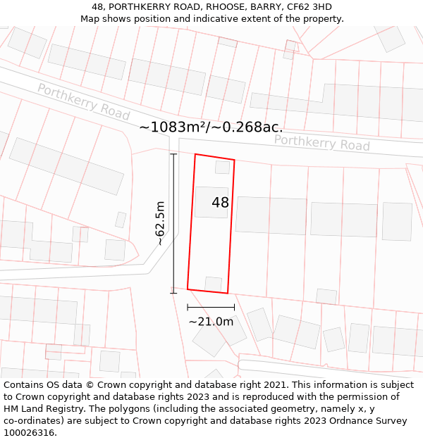 48, PORTHKERRY ROAD, RHOOSE, BARRY, CF62 3HD: Plot and title map