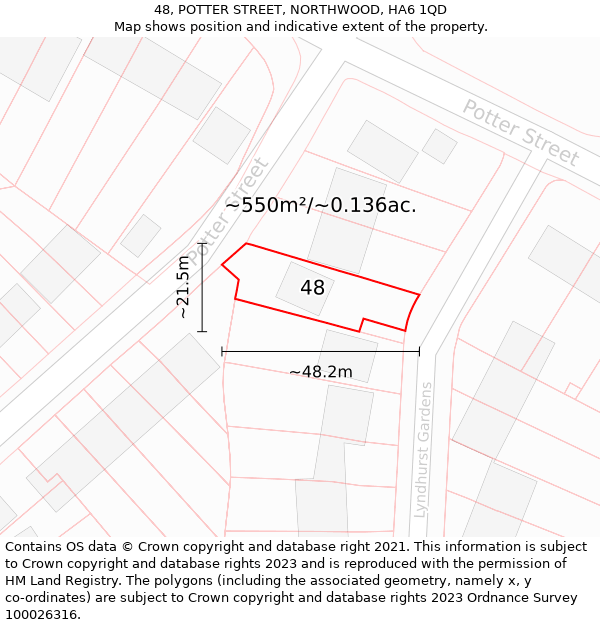48, POTTER STREET, NORTHWOOD, HA6 1QD: Plot and title map