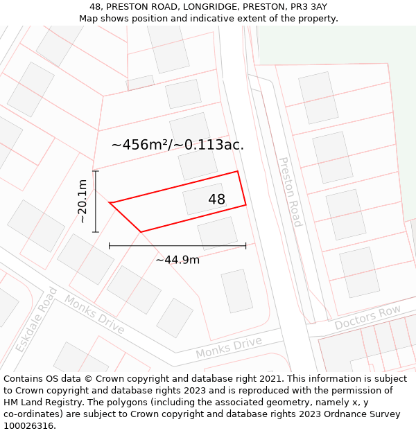 48, PRESTON ROAD, LONGRIDGE, PRESTON, PR3 3AY: Plot and title map