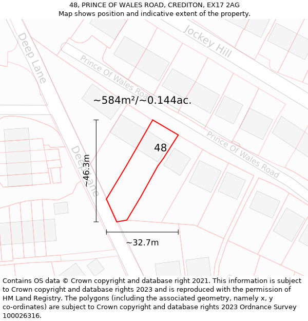 48, PRINCE OF WALES ROAD, CREDITON, EX17 2AG: Plot and title map