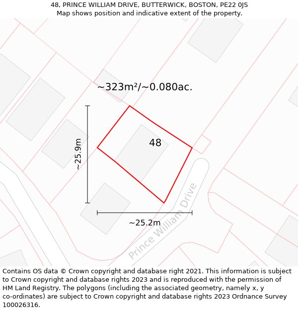 48, PRINCE WILLIAM DRIVE, BUTTERWICK, BOSTON, PE22 0JS: Plot and title map