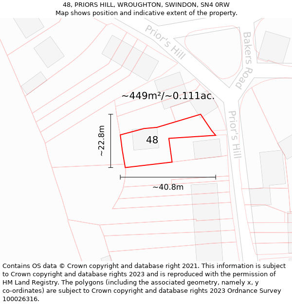 48, PRIORS HILL, WROUGHTON, SWINDON, SN4 0RW: Plot and title map