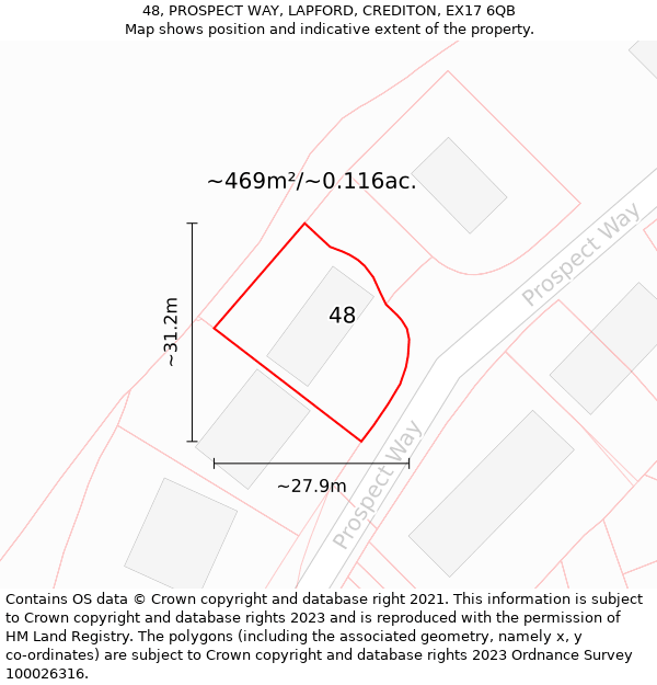 48, PROSPECT WAY, LAPFORD, CREDITON, EX17 6QB: Plot and title map