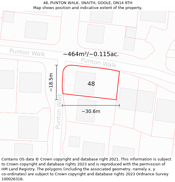 48, PUNTON WALK, SNAITH, GOOLE, DN14 9TH: Plot and title map