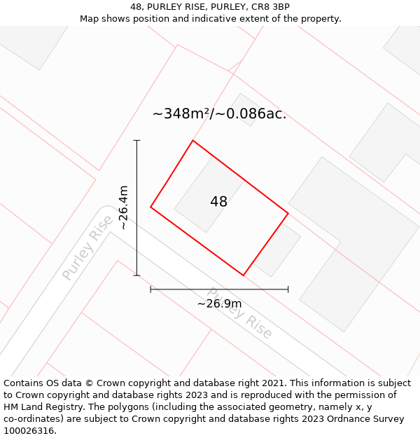 48, PURLEY RISE, PURLEY, CR8 3BP: Plot and title map