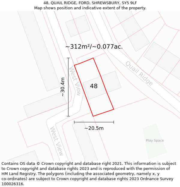 48, QUAIL RIDGE, FORD, SHREWSBURY, SY5 9LF: Plot and title map