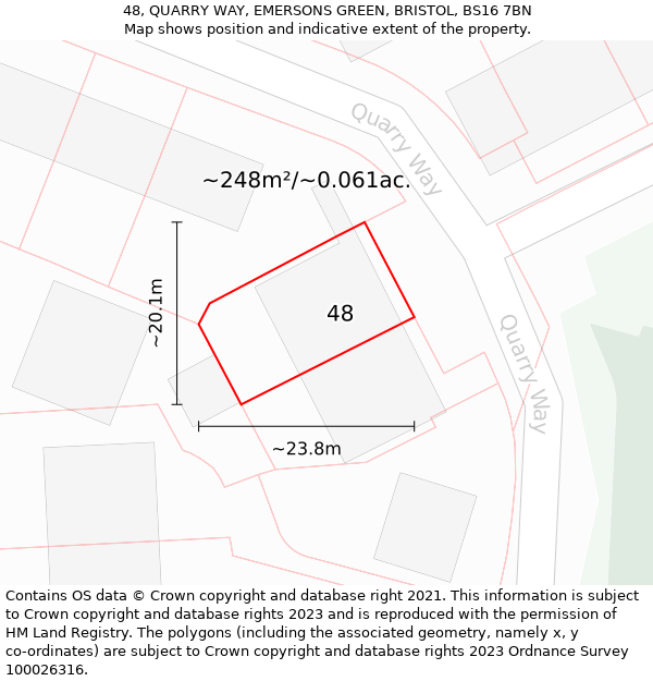 48, QUARRY WAY, EMERSONS GREEN, BRISTOL, BS16 7BN: Plot and title map