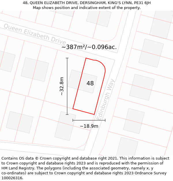 48, QUEEN ELIZABETH DRIVE, DERSINGHAM, KING'S LYNN, PE31 6JH: Plot and title map